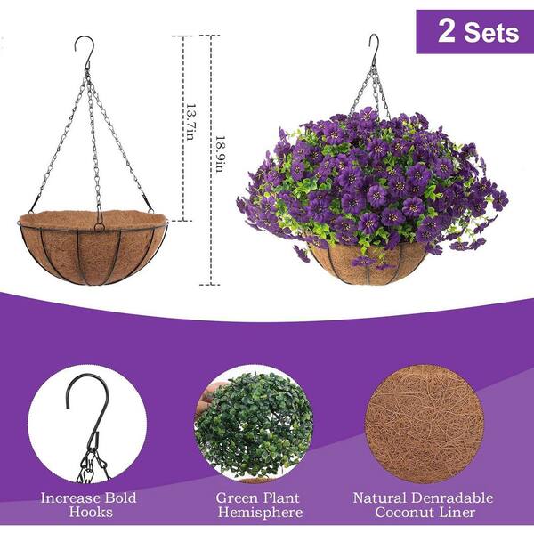 18.9 in. Purple Outdoor Artificial Chrysanthemum Flowers with