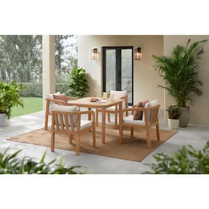 Orleans 5-Piece Eucalyptus Outdoor Dining Set with CushionGuard Almond Cushions