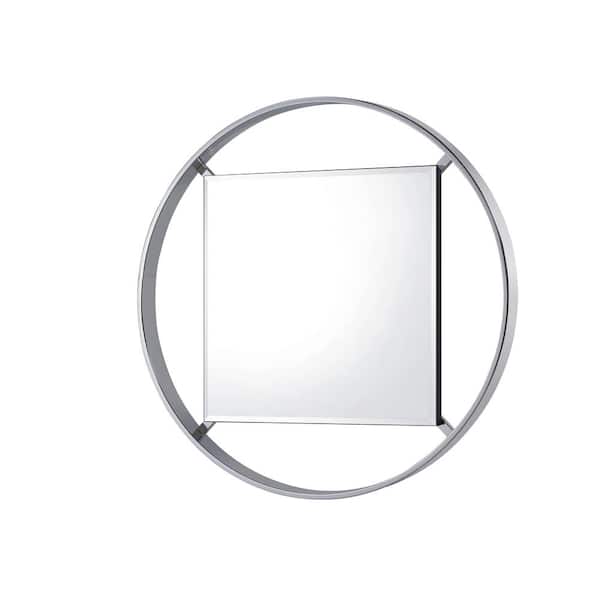 Furniture of America Medium Square Chrome Beveled Glass Modern Mirror (33 in. H x 33 in. W)