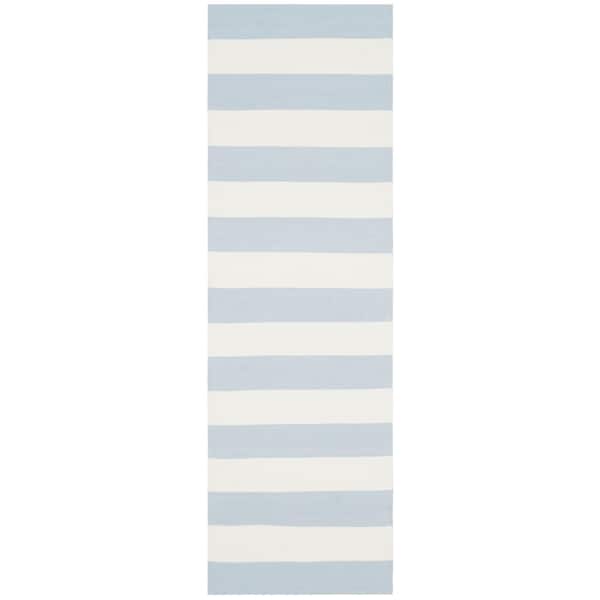 SAFAVIEH Montauk Sky Blue/Ivory 2 ft. x 12 ft. Striped Runner Rug