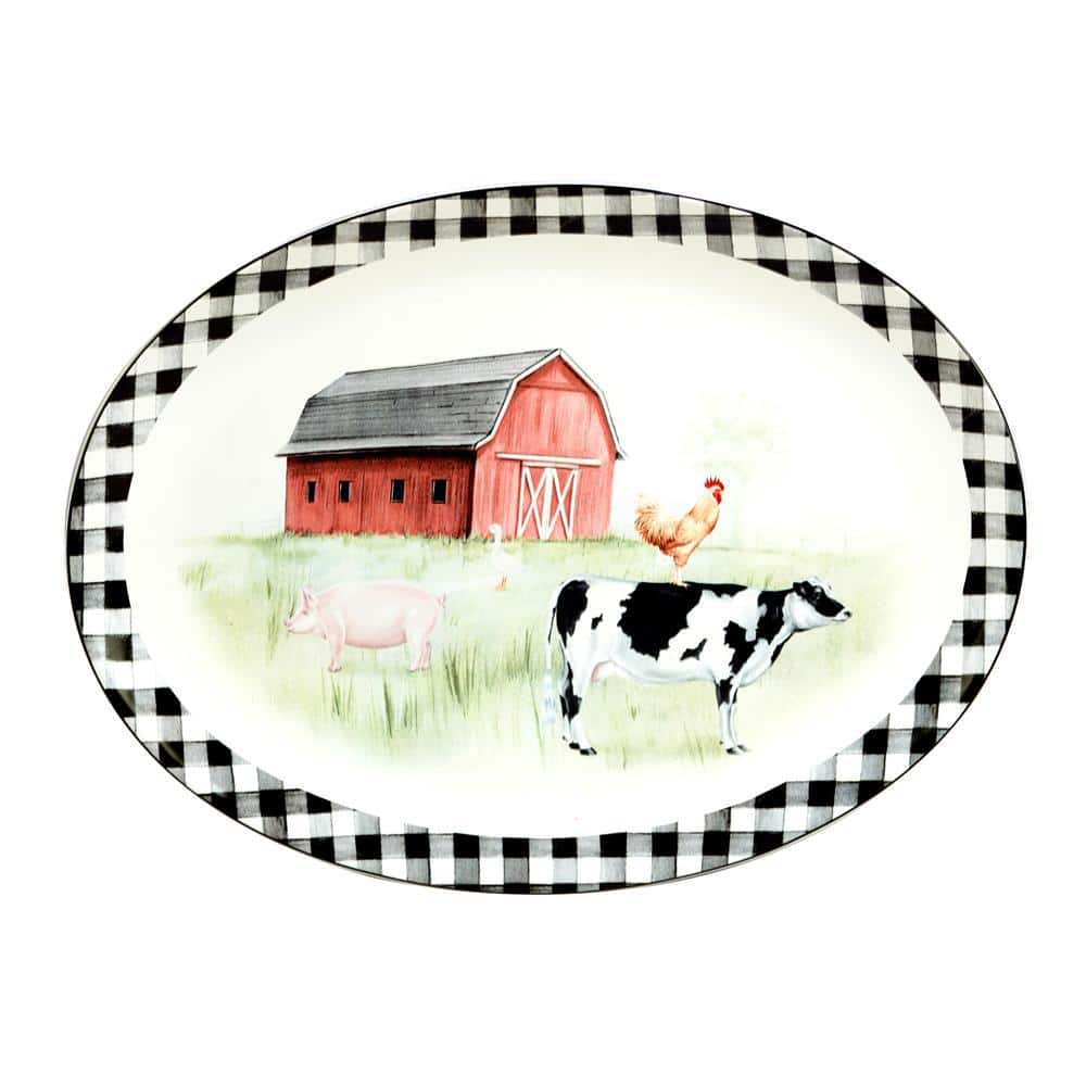 Certified International On the Farm 12.5 in. Assorted Colors Earthenware Oval Platter