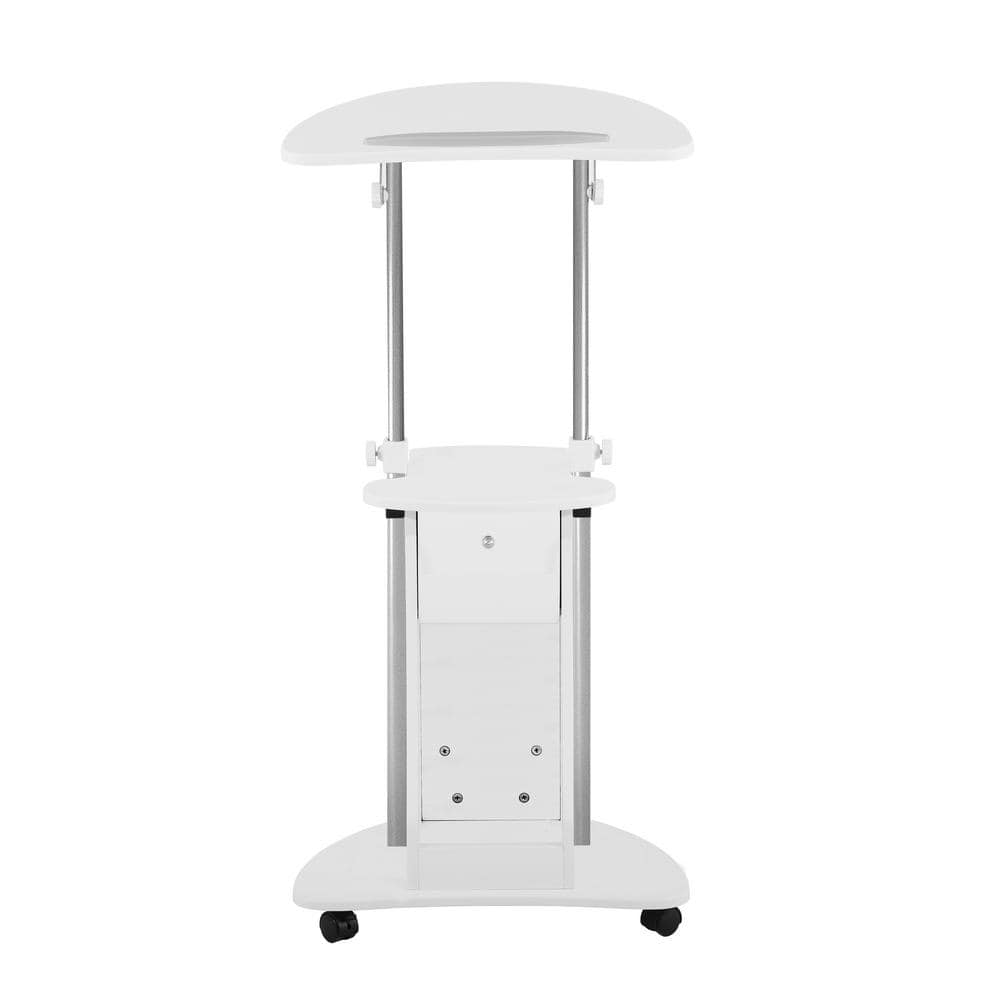 White Adjustable Height Rolling Laptop Cart with Storage Cabinet