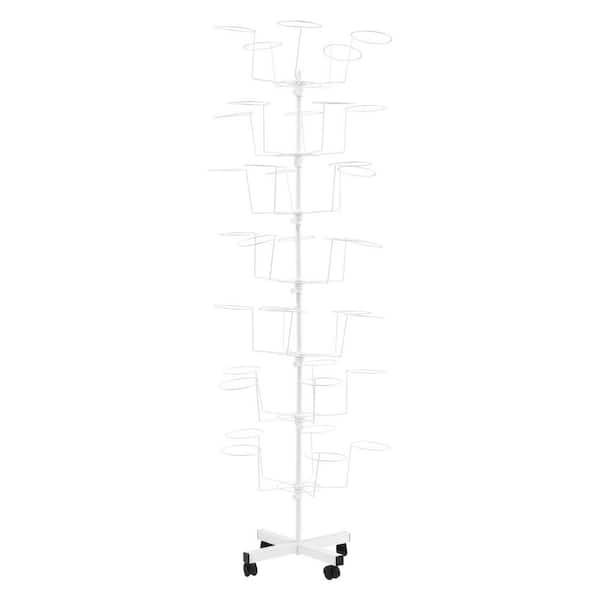 YIYIBYUS 7-Tiers 35-Hats Adjustable Hat White Metal Storage Rack Display Stand with 4-Wheels for Retail Store