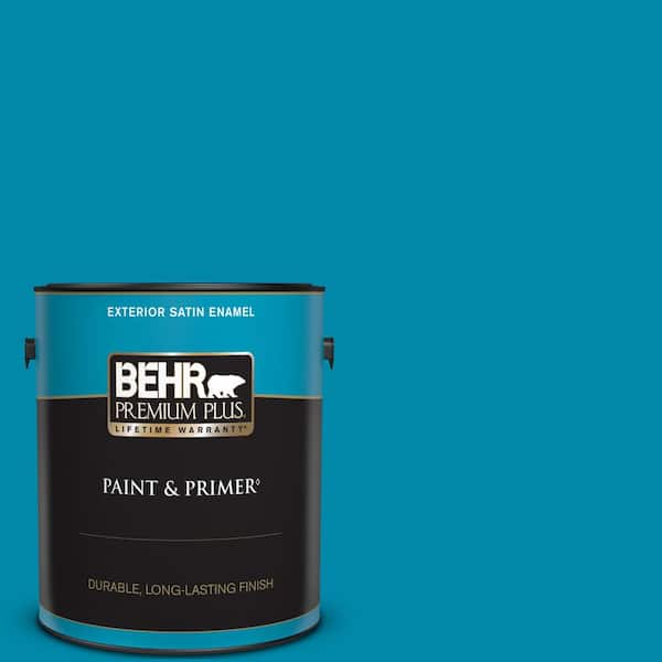BEHR PREMIUM PLUS 1 gal. #P490-6 Hacienda Blue Satin Enamel Exterior Paint & Primer