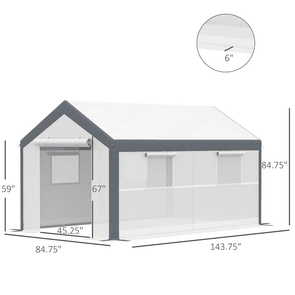 Outsunny 12' x 7' x 7' White and Dark Grey Walk-In Greenhouse