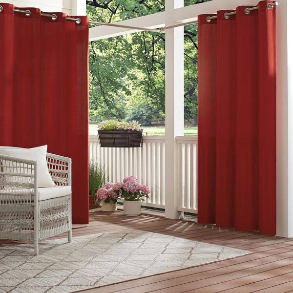 Waverly Hampton Red Solid Polyester 52 in. W x 95 in. L Light Filtering Single Outdoor Grommet Panel
