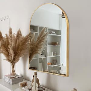 24 in. W x 36 in. H Gold Vanity Arched Wall Mirror Aluminum Alloy Frame Bathroom Mirror