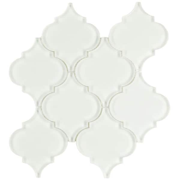 Merola Tile Lantern Ice White 8 in. x 8-5/8 in. x 8 mm Glass Mosaic Tile