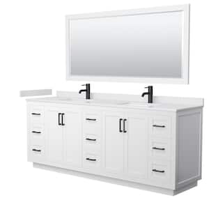 Miranda 84 in. W x 22 in. D x 33.75 in. H Double Sink Bath Vanity in White with White Cultured Marble Top & Mirror