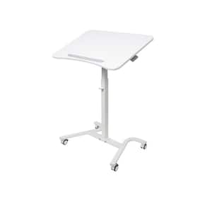 28 in. Height Adjustable Portable Desk in White with Wheels