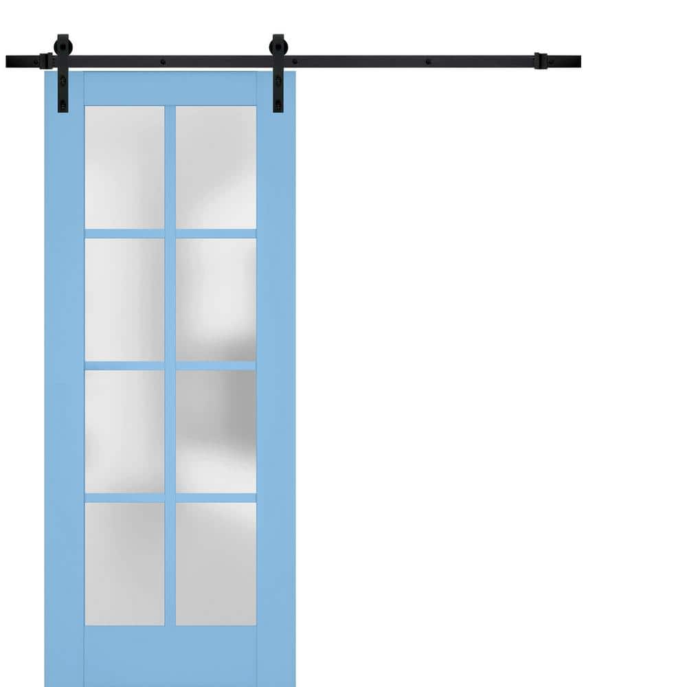 Assembly Required 36 in. x 84 in. 1-Panel Frosted Glass Aquamarine Solid Wood Sliding Barn Door with Hardware Kit price history on PriceWatchPro