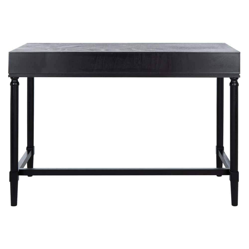 Estella Chic Black and Natural Wood Writing Desk with Gold Accents