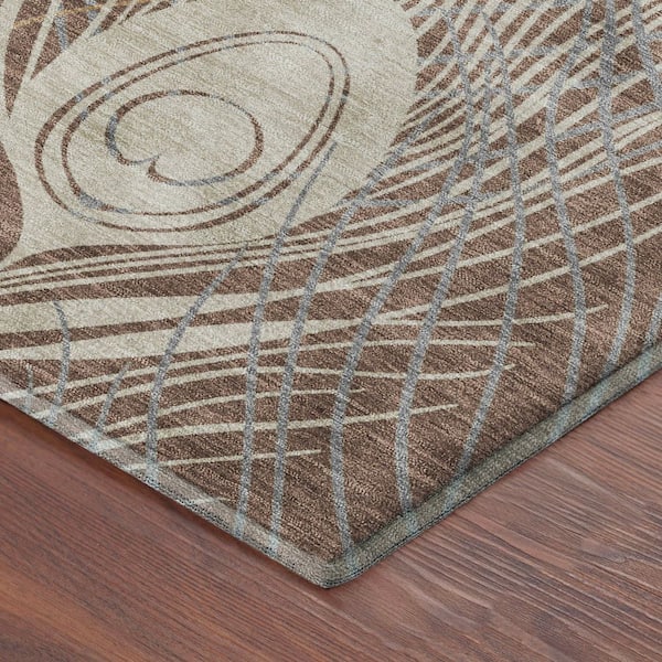 Mayfield Premium Machine Washable Abstract AMF2273 Brown 10 ft. x 14 ft. Area Rug