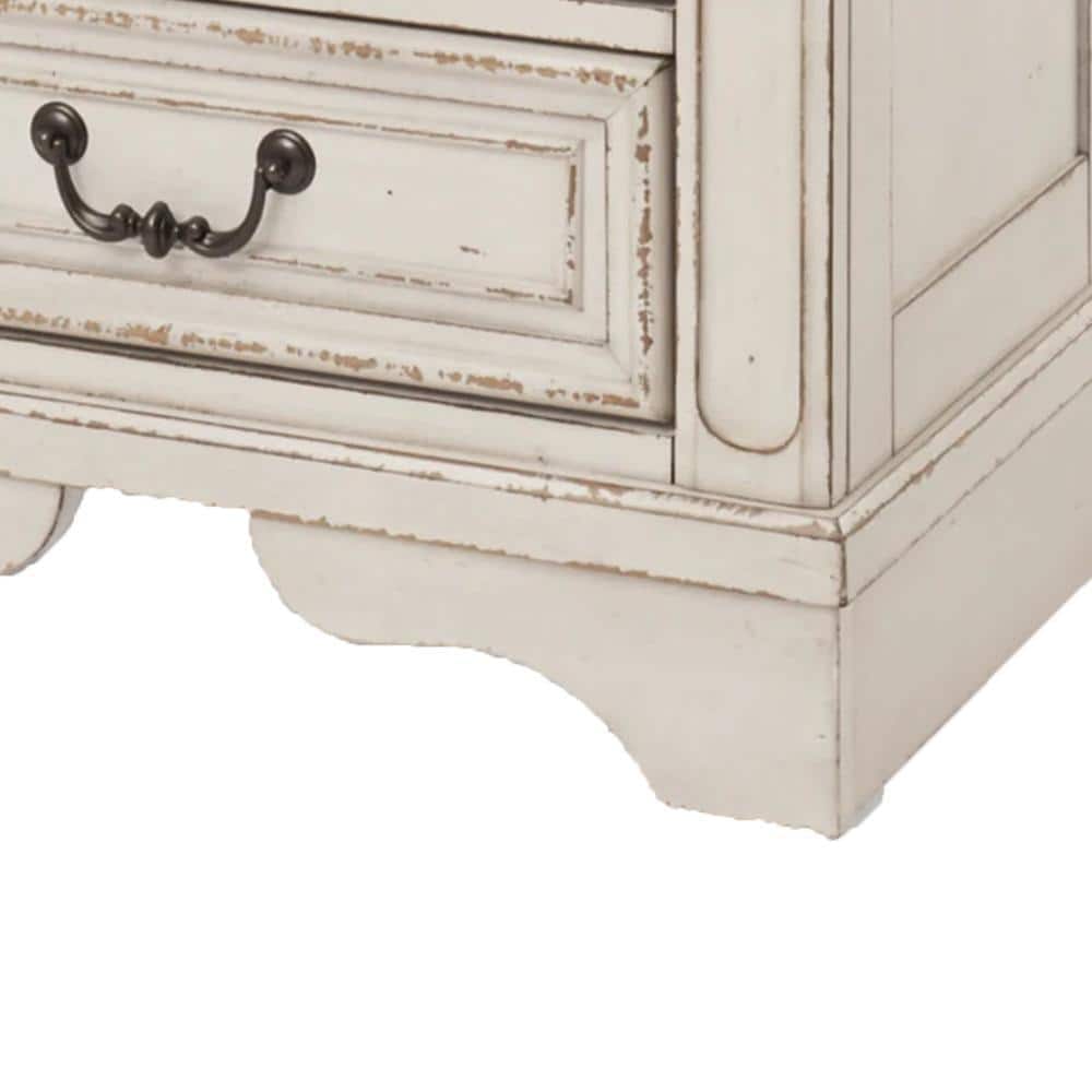 White and Brown Solid Wood 3-Drawer Nightstand with Black Handles
