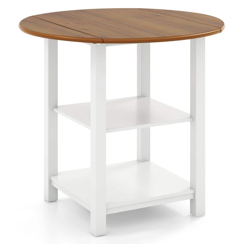 40 in Folding Drop-Leaf Round Dining Table for Small Spaces, Mdf Top with Sturdy Four-Leg, Space-Saving Kitchen Table