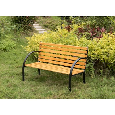 Classical Wooden Outdoor Park Patio Garden Yard Bench with Steel Frame