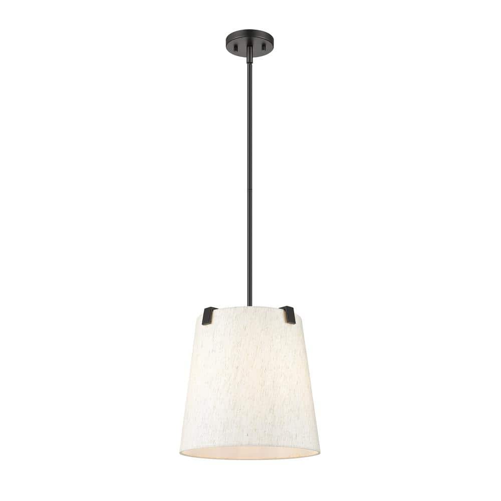Weston 13 in. 3-Light Matte Black Shaded Pendant Light with Cream Fabric Sh