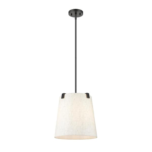 Unbranded Weston 13 in. 3-Light Matte Black Shaded Pendant Light with Cream Fabric Shade, No Bulbs Included
