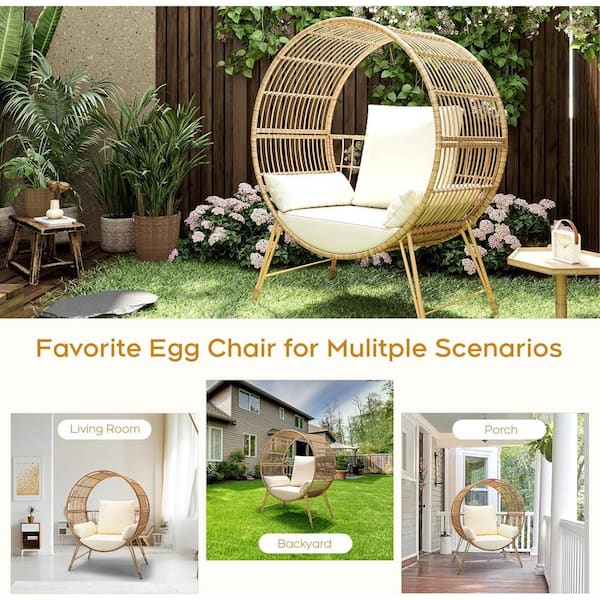 AUTMOON Outdoor Egg Chair Oversized Wicker Patio Chair with Cushions 350 lbs. Capacity Indoor Round Rattan Nest Boho Chair W110081883 The Home Depot