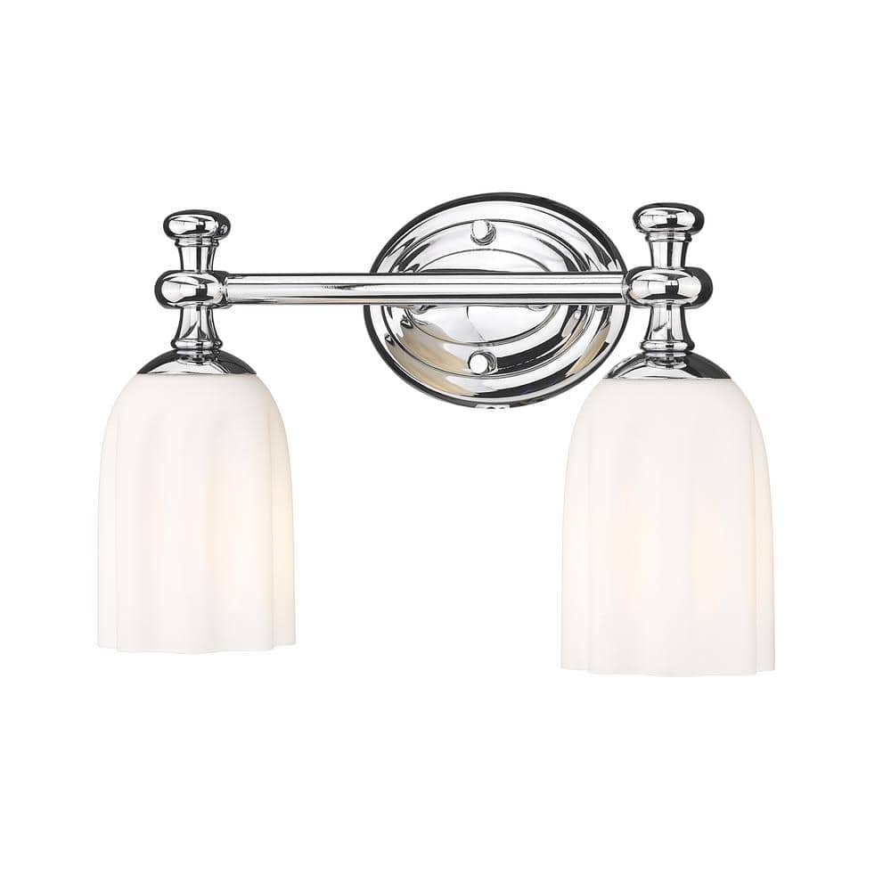 Orion 13.75 in. 2-Light Chrome Vanity-Light with Opal Etched Glass Shade