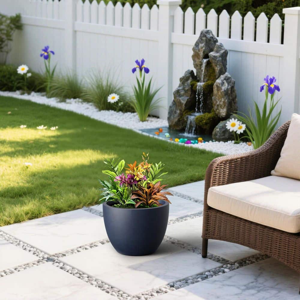 17.5 in. Medium Navy blue Concrete Round Planter with Enhanced Interior Plant Pot with Drainage Holes price history on PriceWatchPro