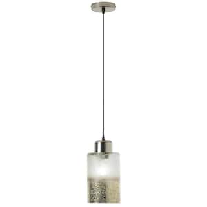 Felicity 40-Watt 1-Light Metallic Silver and Gold Painted Cylinder Shaded Pendant Light with Textured Ombre Glass