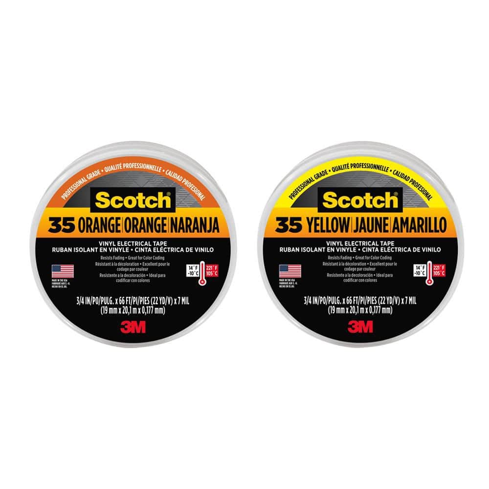3/4 in. x 66 ft. x 0.007 in. Orange & Yellow Combo Pack #35 Vinyl Electrical Tape, Stretchable long-lasting adhesion price history on PriceWatchPro