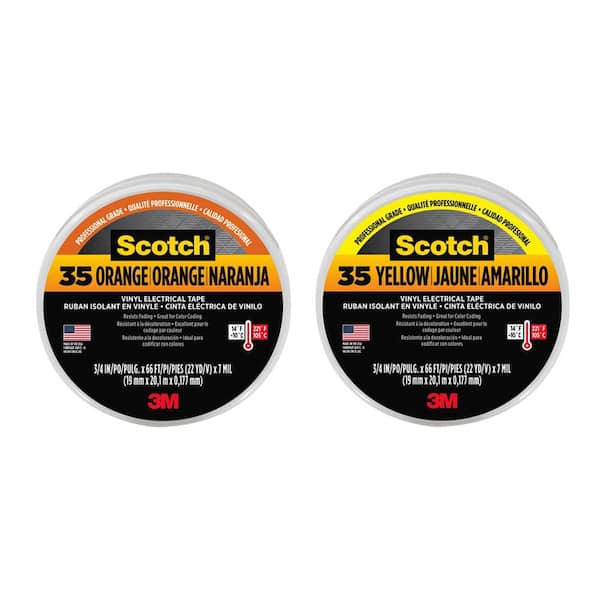 3/4 in. x 66 ft. x 0.007 in. Orange & Yellow Combo Pack #35 Vinyl Electrical Tape, Stretchable long-lasting adhesion