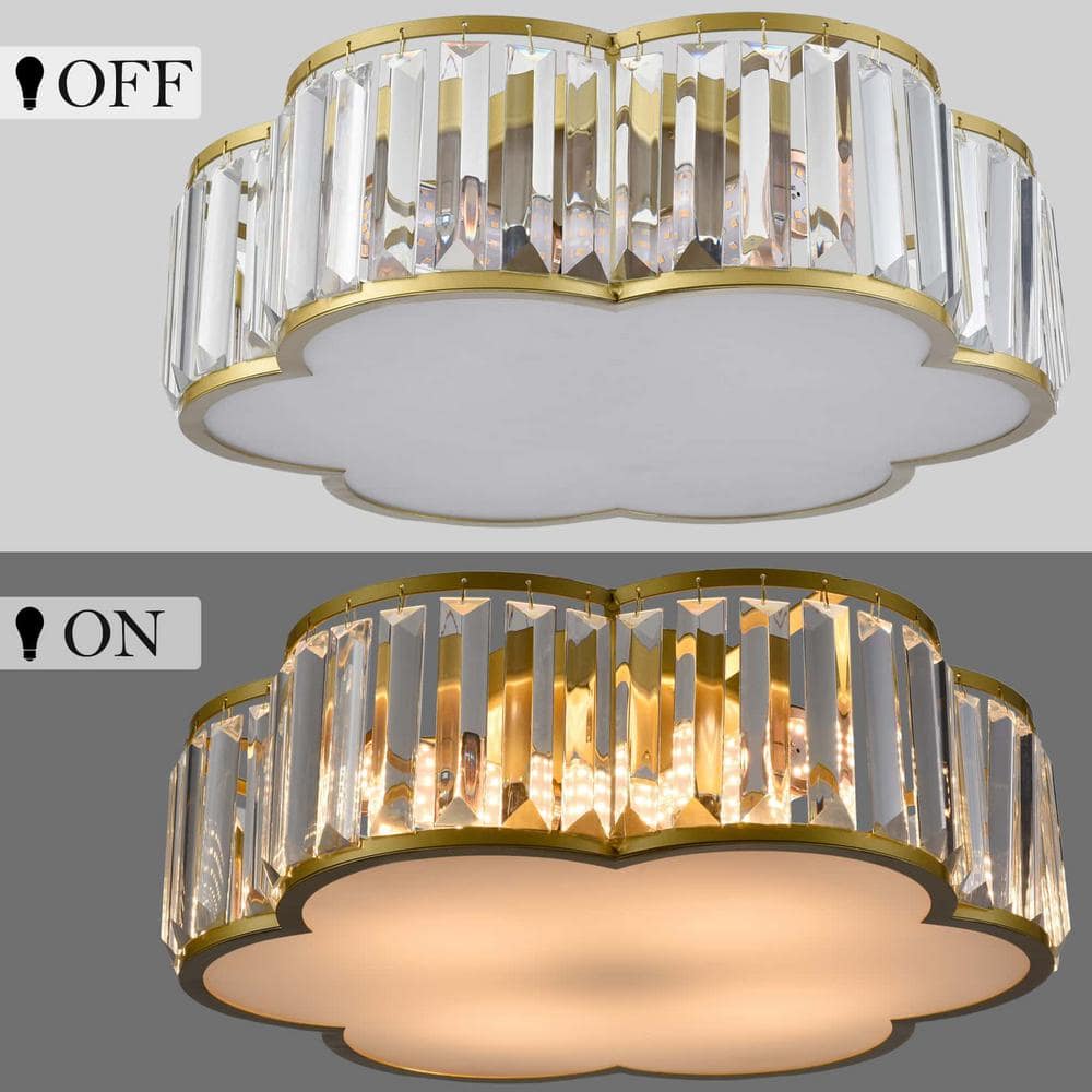 Luxurious Gold Crystal Drum Flush Mount Ceiling Light