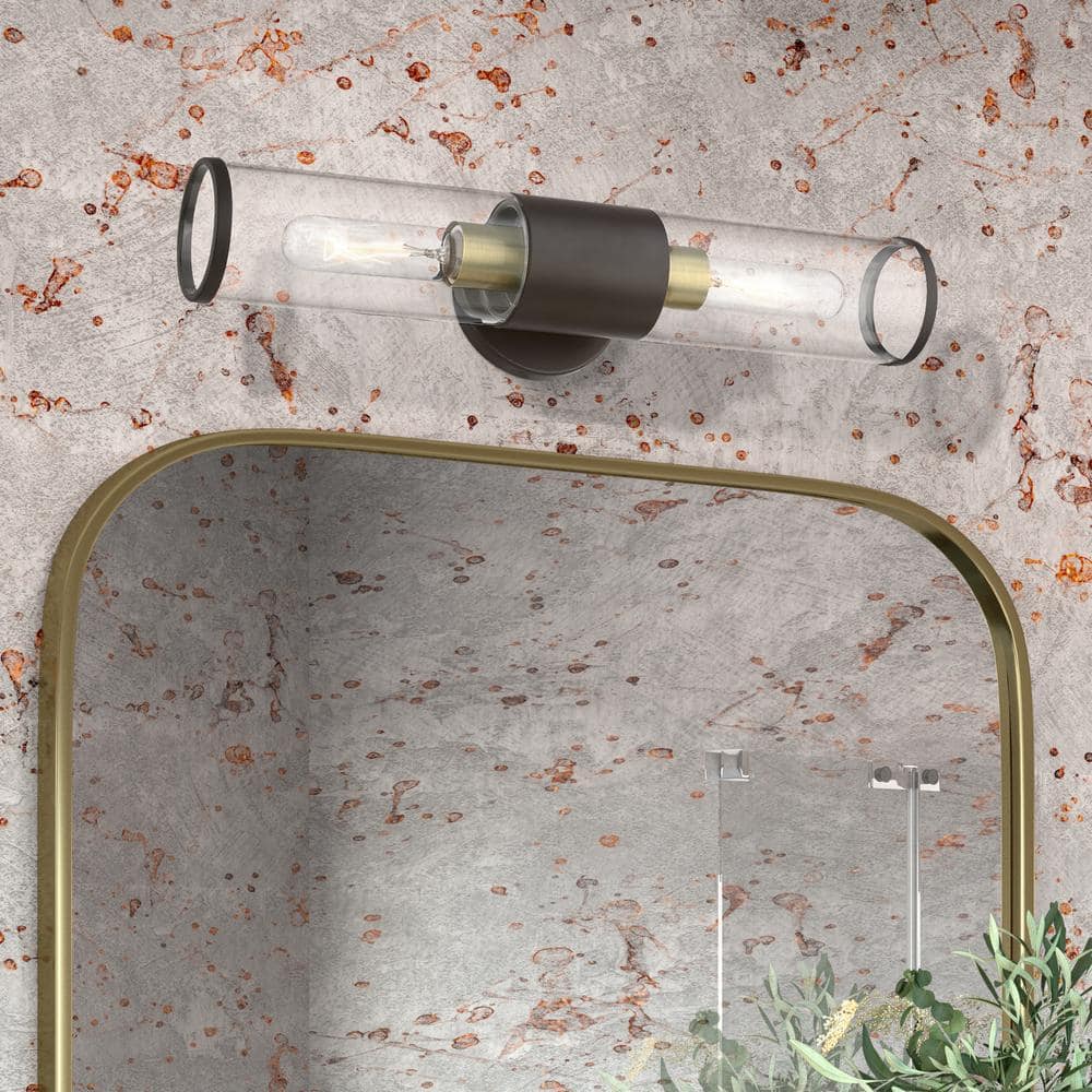 Bronze and Brass 18.5" Industrial Wall Sconce with Glass Shades