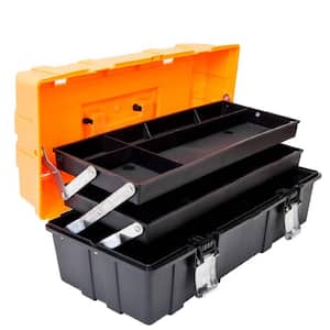 Plastic Tool Box 3-Tiers Multi-Function Storage Portable Toolbox Organizer Black/Orange
