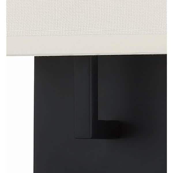 Coal Black Direct Wired Electric Wall Sconce with White Fabric Shade