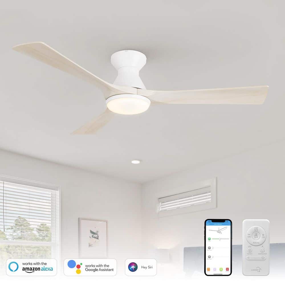 Antrim 52 in. LED White Flush Mount Smart Standard Indoor/Outdoor Ceiling Fan with Light Kit and Remote Control