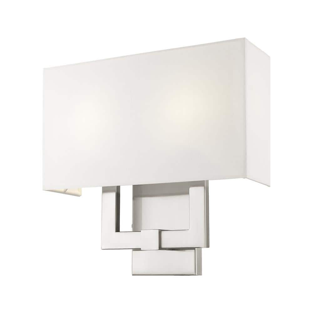Hollborn Brushed Nickel 2-Light Wall Sconce with Off-White Fabric Shade