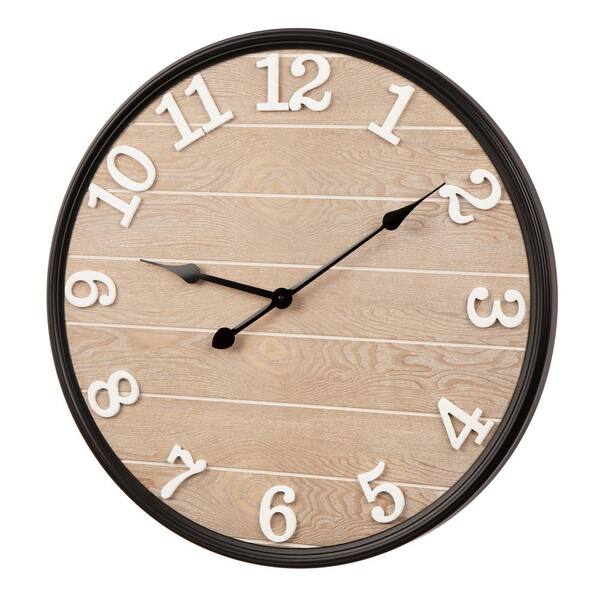 Glitzhome 23 60 In D Farmhouse Metal Wooden Wall Clock The Home Depot