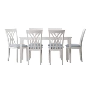Peterson White Rectangular 7-Piece Dining Set with Grey Woven Seats