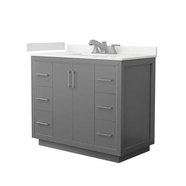 Wyndham Collection Icon 42 in. W x 22 in. D x 35 in. H Single Bath Vanity in Dark Gray with White Quartz Top