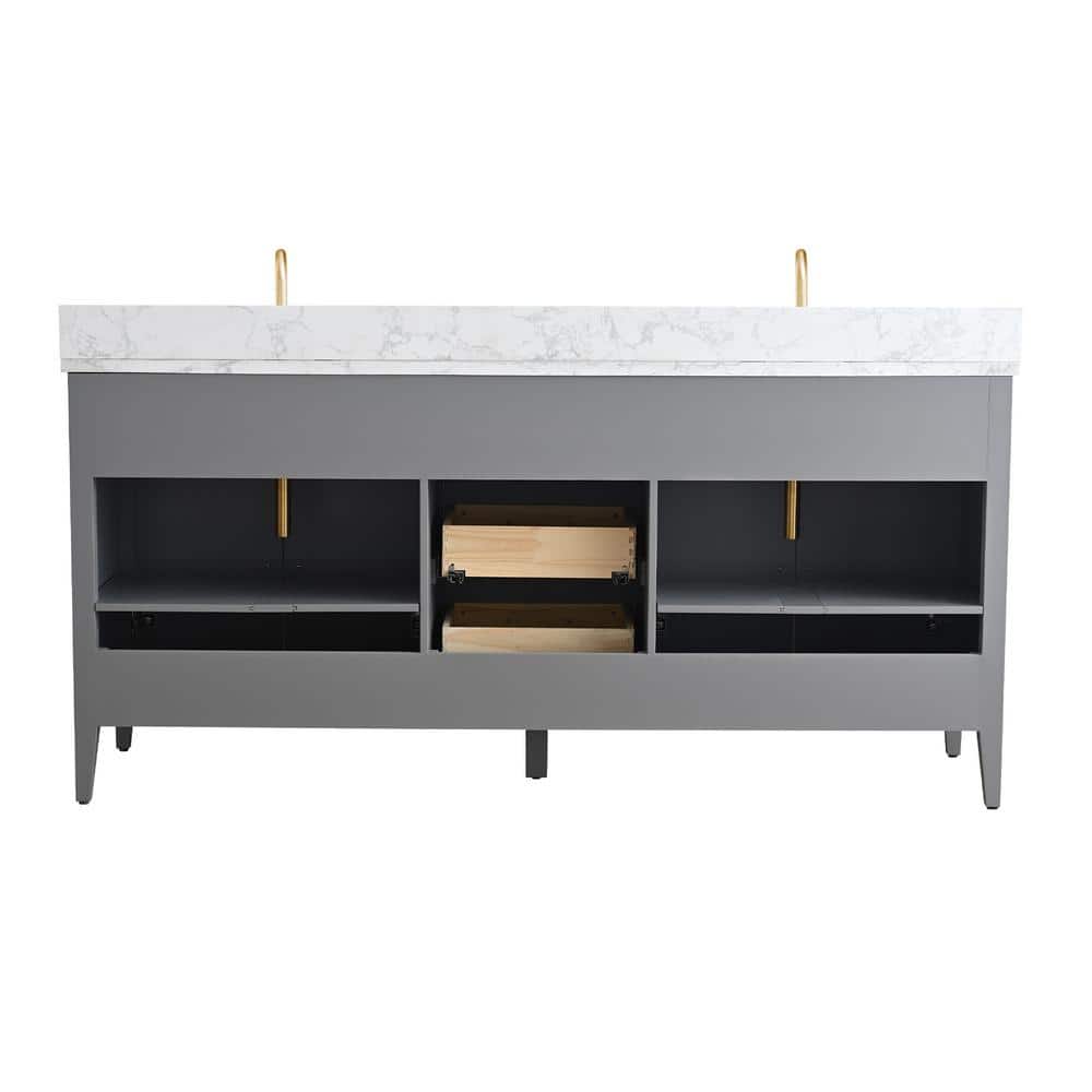 72'' Cashmere Gray Double Bathroom Vanity with Engineered Marble Top