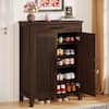 W 43 in. H x 32 in. W Rustic Brown Wood Shoe Storage Cabinet with Adjustable Shelves and Drawer for Entryway, Closet BB-NY315JH