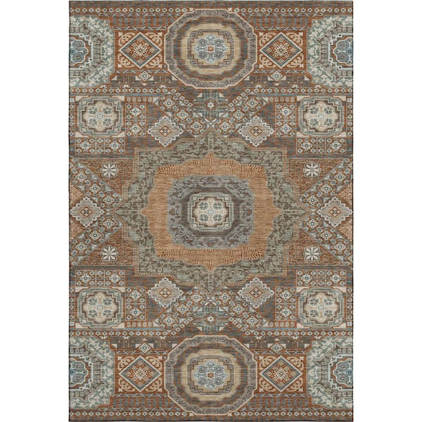 Mayfield Premium Machine Washable Abstract AMF2525 Paprika 3 ft. x 5 ft. Area Rug