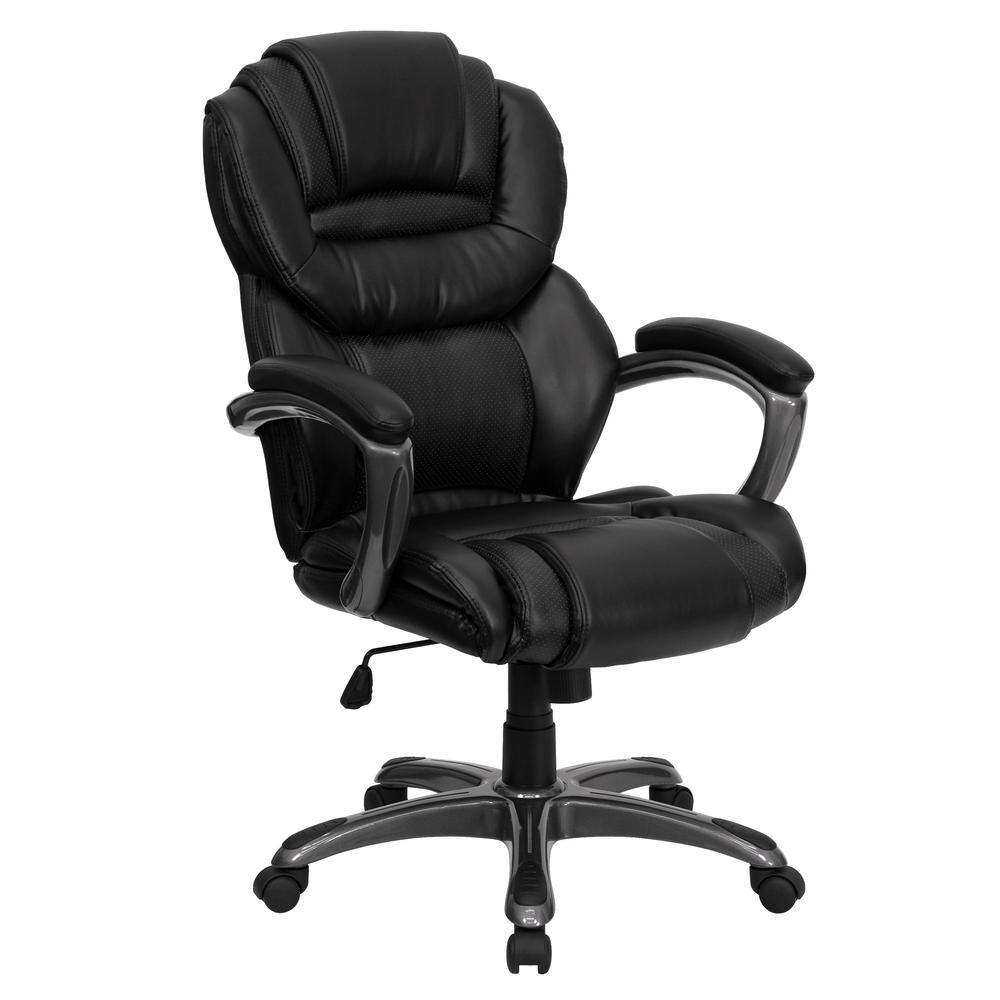 Ergonomic High-Back Executive Swivel Chair in Black LeatherSoft