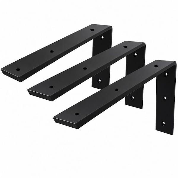 16 in. x 6 in. x 2.5 in. Heavy Duty 3/8 in. Thick Black Countertop Support Bracket, Shelf L Bracket (3-Pack)