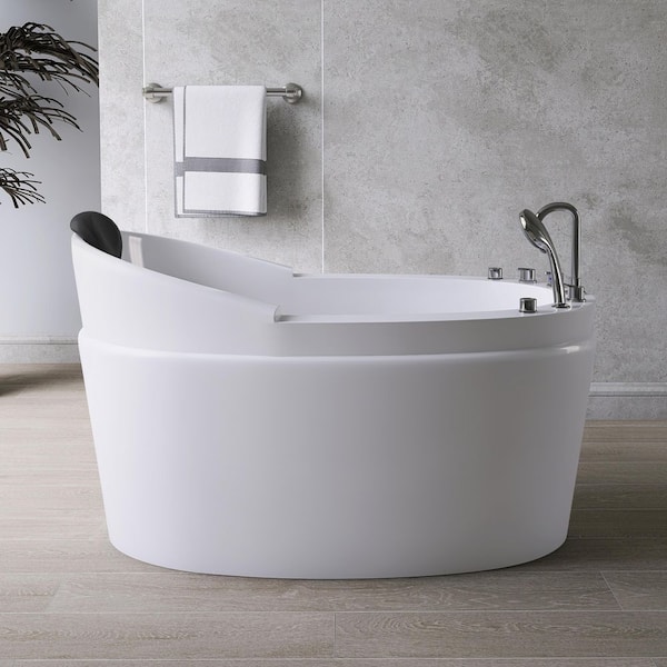 51 in. x 31.5 in. Acrylic Flatbottom Freestanding Japanese Whirlpool Bathtub in White with Seat and Faucets