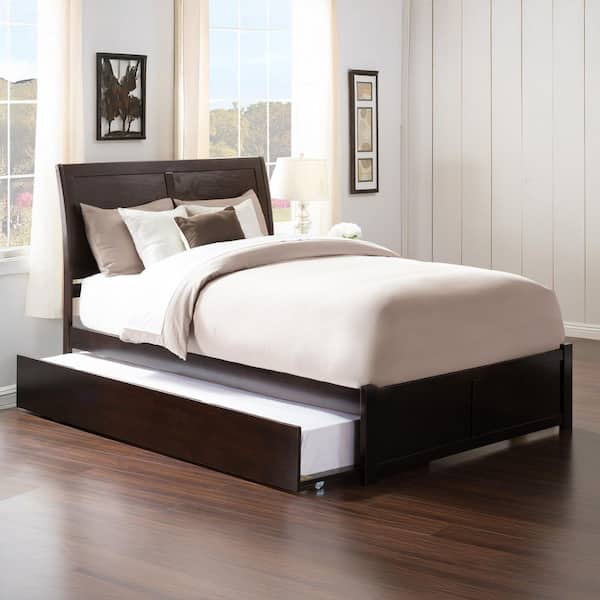 AFI Portland Full Platform Bed with Flat Panel Foot Board and Twin-Size Urban Trundle Bed in Espresso