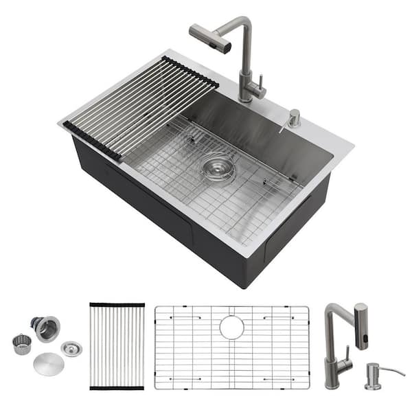 Logmey 30 in. Drop-In Single Bowl 16 Gauge Stainless Steel Kitchen Sink with Faucet