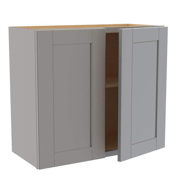 Home Decorators Collection Washington Veiled Gray Plywood Shaker Assembled Wall Kitchen Cabinet Soft Close 27 in. W 12 D in. 24 in. H
