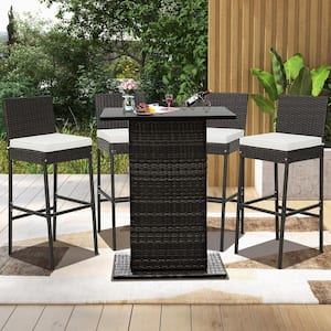 2-PCS 30 in. Patio Wicker Barstools Bar Height Chairs W/Cushions Backyard Off White