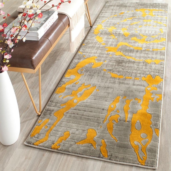 SAFAVIEH Porcello Light Grey/Yellow 2 ft. x 7 ft. Abstract Runner Rug