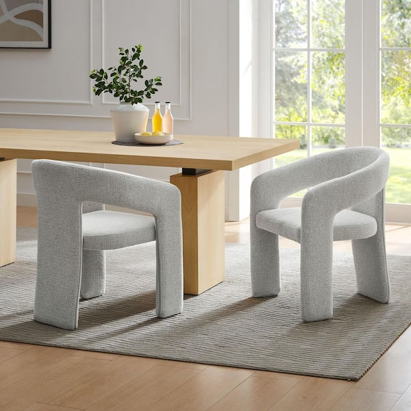 Oslo Barrel Open Back Dining Chair in Dove Gray-Fabric Upholstered Modern Accent Chair with 3-Leg Design