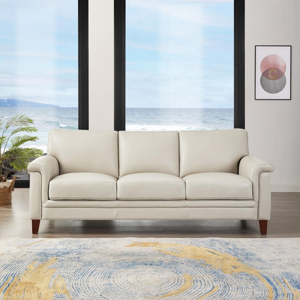 Westcott 84 in. Track Arm Top Grain Leather Rectangle 3-Seater Sofa in Vanilla price history on PriceWatchPro